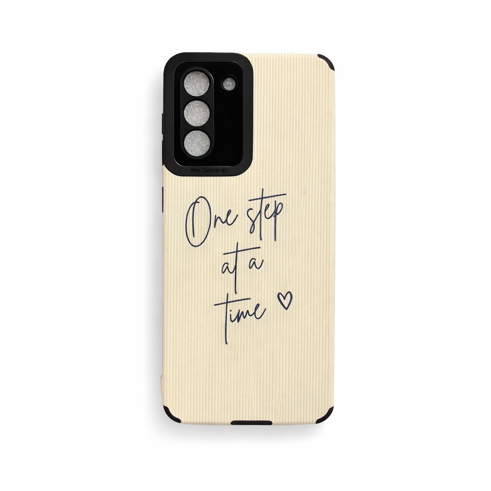 Samsung Galaxy S21 Phone Case Vertical Stripes PU Leather Ivory Slogan Graphic